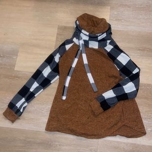 Plaid/Mustard cowl neck sweater